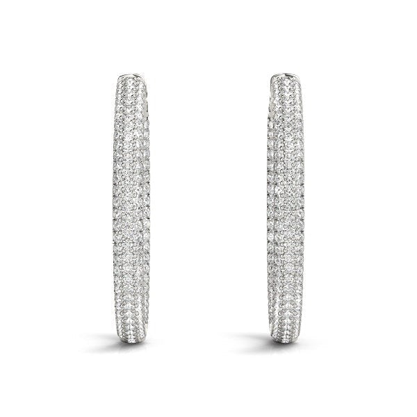 Bids.com 14k White Gold Two Row Pave Set Diamond Hoop Earrings (7 cttw) Earrings White Smoke White Gold