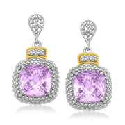 Bids.com 18k Yellow Gold & Sterling Silver Cushion Amethyst & Diamond Earrings (.05cttw) Earrings White Smoke Yellow Gold & Sterling Silver