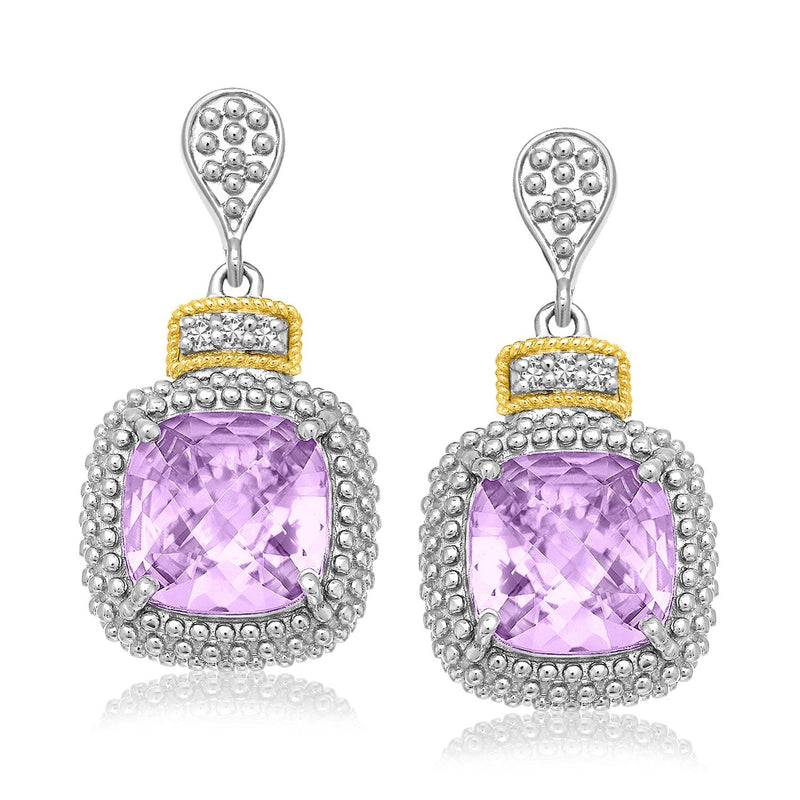 Bids.com 18k Yellow Gold & Sterling Silver Cushion Amethyst & Diamond Earrings (.05cttw) Earrings White Smoke Yellow Gold & Sterling Silver