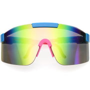 zeroUV Adjustable Futuristic Side Panel Cyberpunk Monoblock Shield Sunglasses D266 Sunglasses White Smoke Blue / Pink Mirror