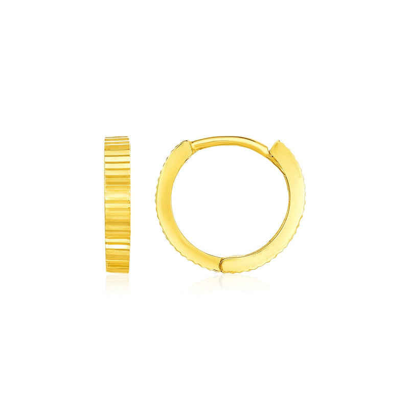 Bids.com 14k Yellow Gold Petite Round Hoop Earrings with Straight Texture Earrings White Smoke Yellow Gold