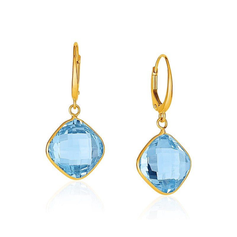 Bids.com Drop Earrings with Blue Topaz Cushion Briolettes in 14k Yellow Gold Earrings White Smoke Yellow Gold