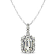 Bids.com Halo Pendant With Emerald Center Diamond in 14k White Gold (1 1/5 cttw) Necklaces White Smoke 18 / White Gold