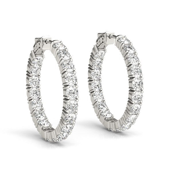 Bids.com 14k White Gold Two Sided Prong Set Diamond Hoop Earrings (3 1/2 cttw) Earrings White Smoke White Gold