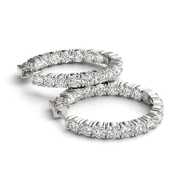 Bids.com 14k White Gold Two Sided Prong Set Diamond Hoop Earrings (3 1/2 cttw) Earrings White Smoke White Gold