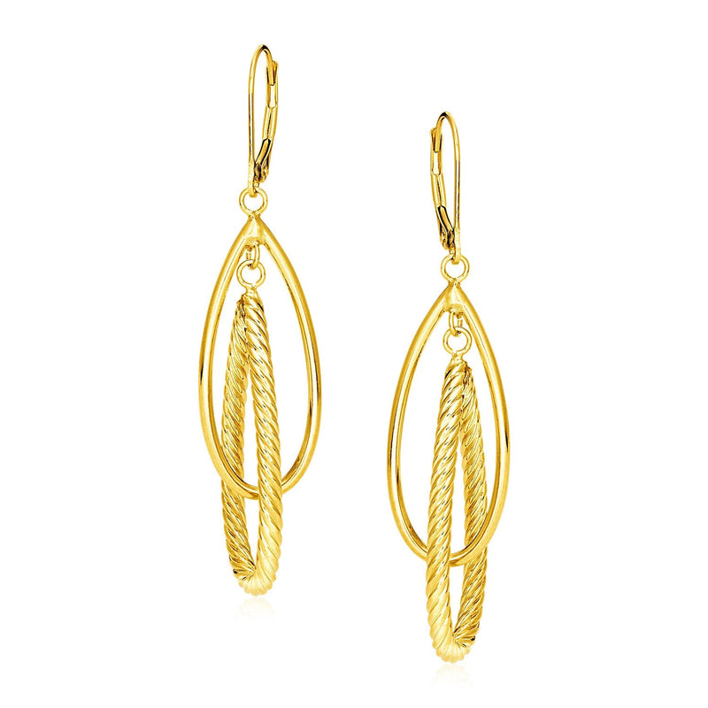 Bids.com 14k Yellow Gold Earrings with Shiny and Textured Teardrop Dangles Earrings White Smoke Yellow Gold