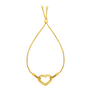 Bids.com Adjustable Bracelet with Shiny Open Heart in 14k Yellow Gold Bracelets White Smoke 9.25 / Yellow Gold