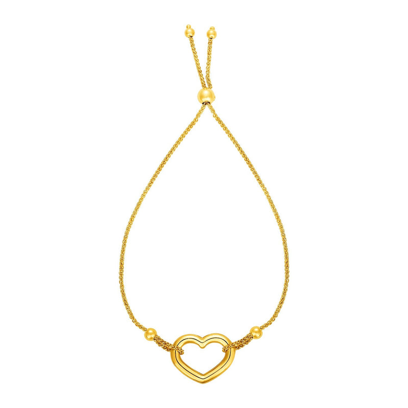 Bids.com Adjustable Bracelet with Shiny Open Heart in 14k Yellow Gold Bracelets White Smoke 9.25 / Yellow Gold
