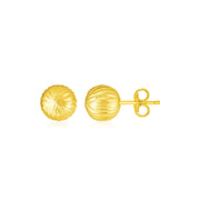 Bids.com 14K Yellow Gold Ball Earrings with Linear Texture Earrings White Smoke Yellow Gold