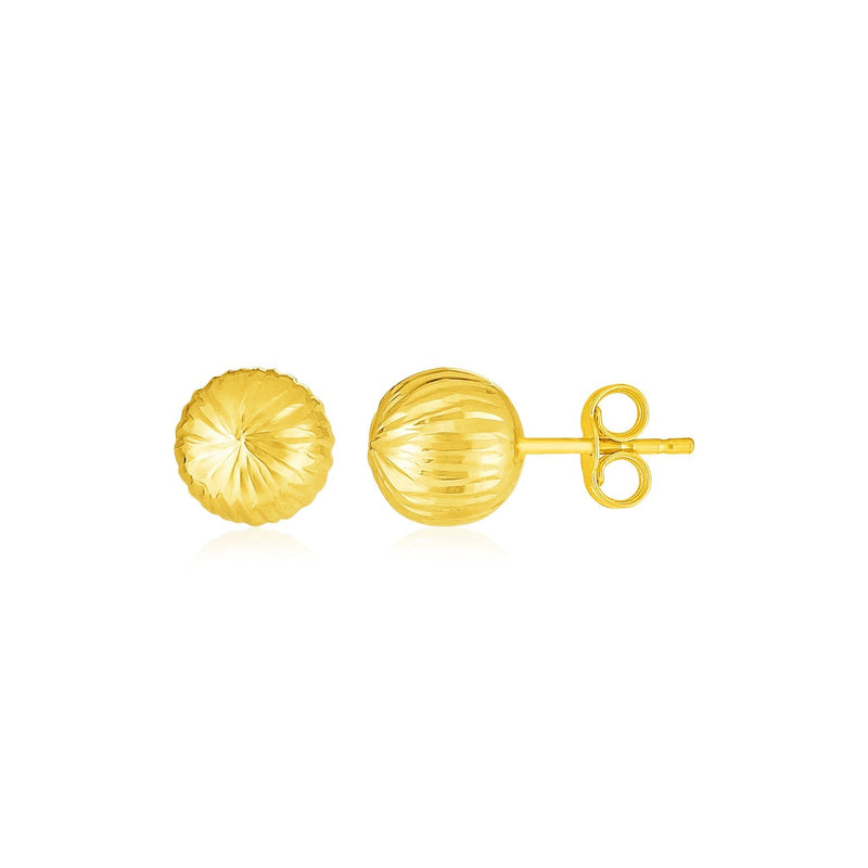Bids.com 14K Yellow Gold Ball Earrings with Linear Texture Earrings White Smoke Yellow Gold