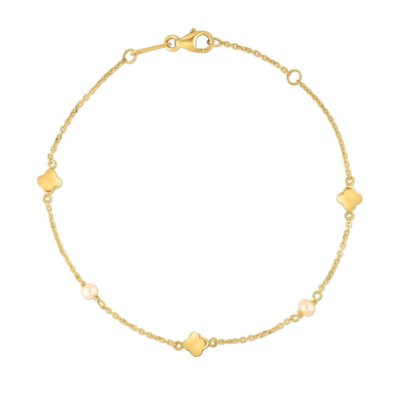 Bids.com 14k Yellow Gold Pearl Clover Bracelet Bracelets White Smoke 7 / Yellow Gold