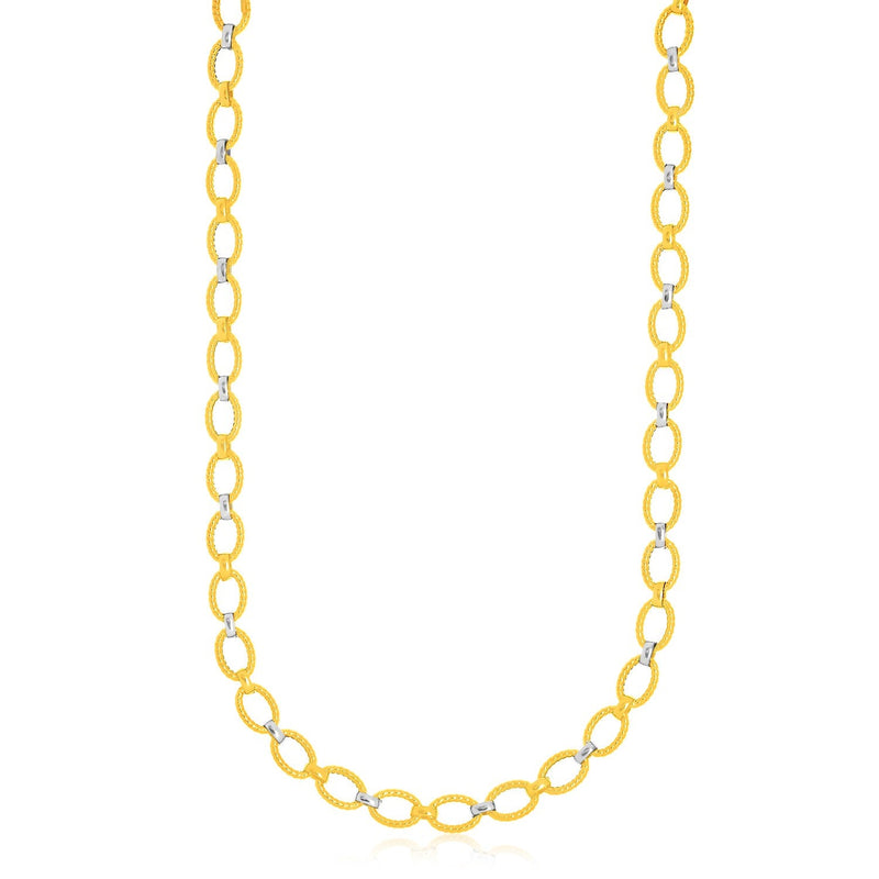 Bids.com 14k Two-Tone Gold Multi-Textured Oval Link Fancy Necklace Necklaces White Smoke 18 / Two-Tone Gold