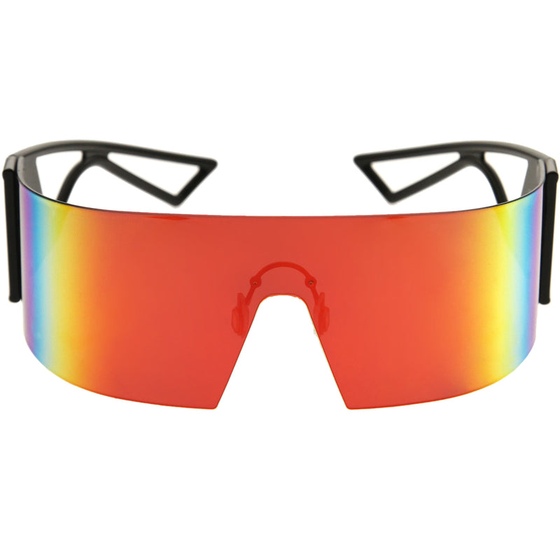 zeroUV 80s Retro Wrap Around One Piece Futuristic Sunglasses D305 Glasses / Sunglasses White Smoke Black / Red Mirror