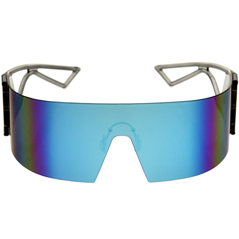 zeroUV 80s Retro Wrap Around One Piece Futuristic Sunglasses D305 Glasses / Sunglasses White Smoke Smoke / Blue Mirror