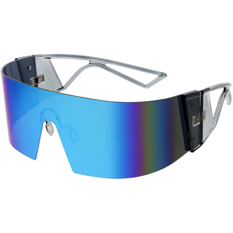zeroUV 80s Retro Wrap Around One Piece Futuristic Sunglasses D305 Glasses / Sunglasses White Smoke Black / Red Mirror,Smoke / Blue Mirror,White / Pink Mirror,White / Smoke,Black / Smoke