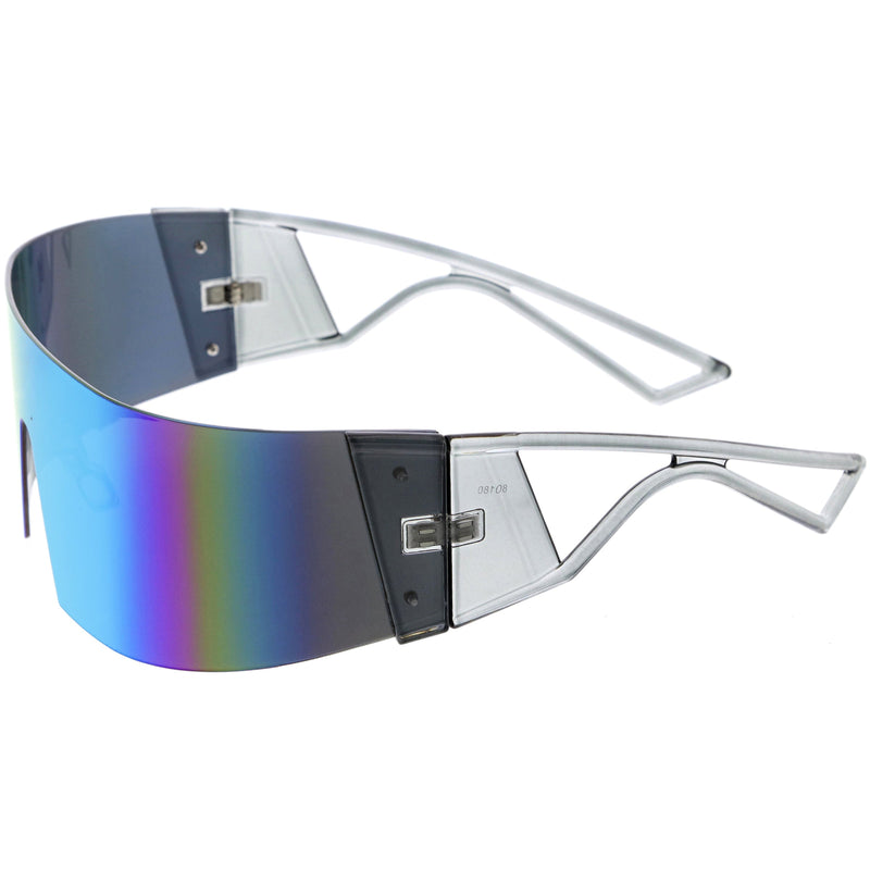 zeroUV 80s Retro Wrap Around One Piece Futuristic Sunglasses D305 Glasses / Sunglasses White Smoke Black / Red Mirror,Smoke / Blue Mirror,White / Pink Mirror,White / Smoke,Black / Smoke