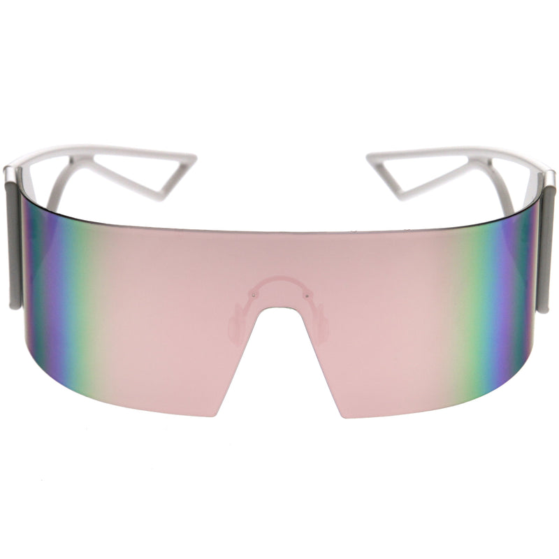 zeroUV 80s Retro Wrap Around One Piece Futuristic Sunglasses D305 Glasses / Sunglasses White Smoke White / Pink Mirror