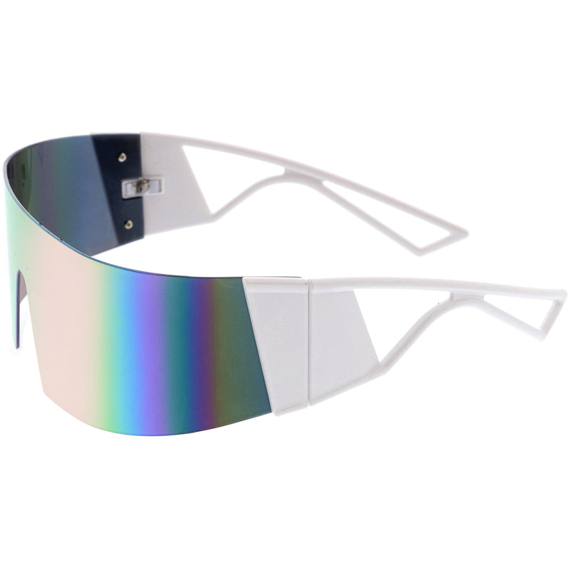 zeroUV 80s Retro Wrap Around One Piece Futuristic Sunglasses D305 Glasses / Sunglasses White Smoke Black / Red Mirror,Smoke / Blue Mirror,White / Pink Mirror,White / Smoke,Black / Smoke