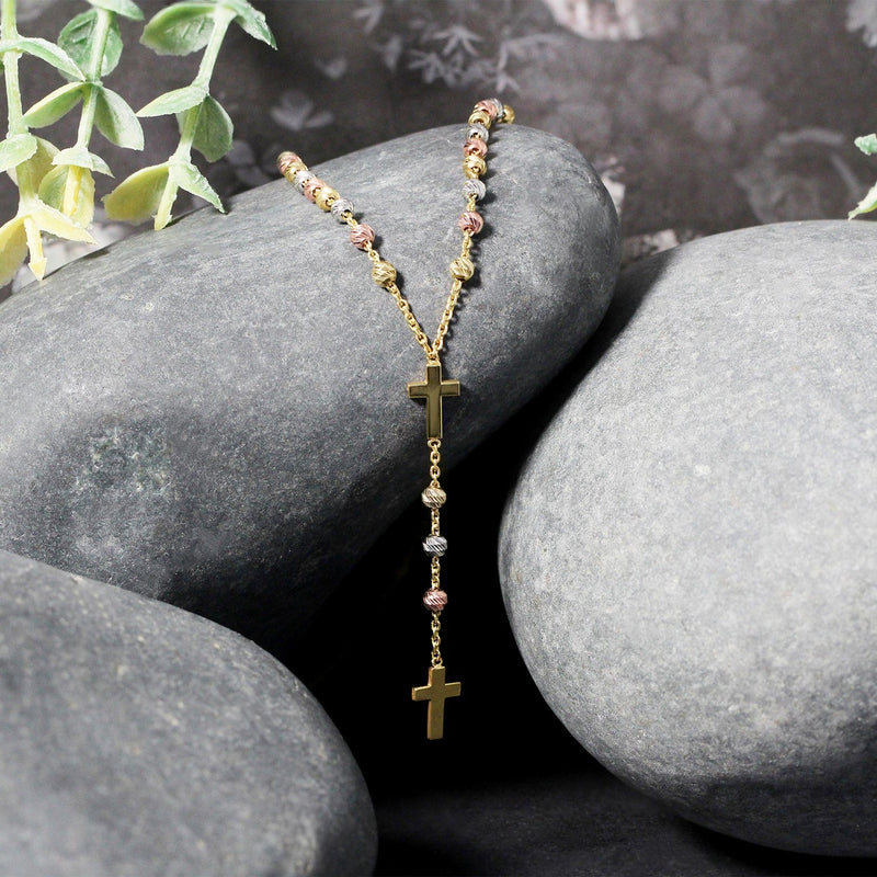 Bids.com 14k Tri-Color Gold Rosary Chain Necklace Necklaces Black 17 / Tri-Color Gold