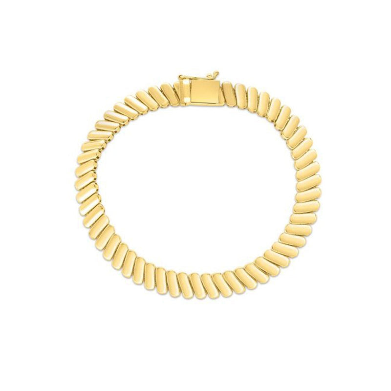 Bids.com 14k Yellow Gold Rib Link Bracelet (7.00 mm) Bracelets White Smoke 7 / Yellow Gold