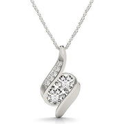 Bids.com 14k White Gold Two Stone Curved Style Diamond Pendant (3/4 cttw) Necklaces White Smoke 18 / White Gold