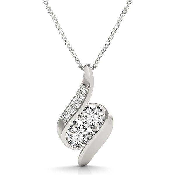 Bids.com 14k White Gold Two Stone Curved Style Diamond Pendant (3/4 cttw) Necklaces White Smoke 18 / White Gold