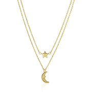Bids.com 14k Yellow Gold Double-Strand Chain Necklace with Puff Moon and Star Necklaces White Smoke 18 / Yellow Gold