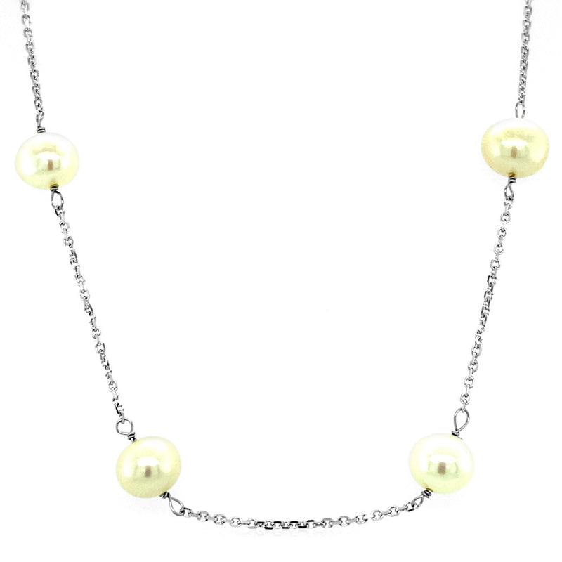 Bids.com 14k White Gold Necklace with White Pearls Necklaces White Smoke 16 / White Gold,18 / White Gold