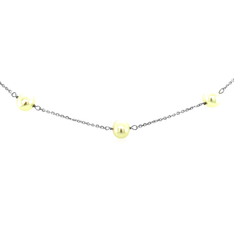 Bids.com 14k White Gold Necklace with White Pearls Necklaces White Smoke 16 / White Gold,18 / White Gold