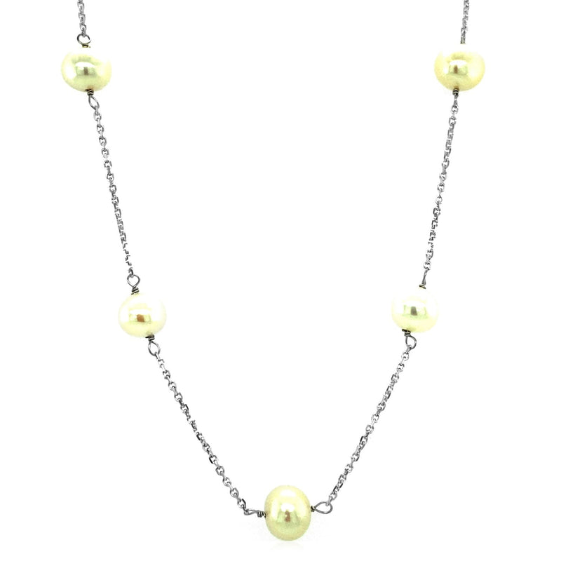 Bids.com 14k White Gold Necklace with White Pearls Necklaces White Smoke 16 / White Gold,18 / White Gold