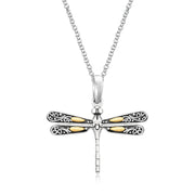 Bids.com 18k Yellow Gold and Sterling Silver Pendant in a Dragonfly Design Pendants White Smoke Yellow Gold & Sterling Silver