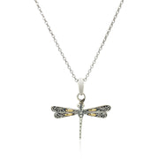 Bids.com 18k Yellow Gold and Sterling Silver Pendant in a Dragonfly Design Pendants White Smoke Yellow Gold & Sterling Silver