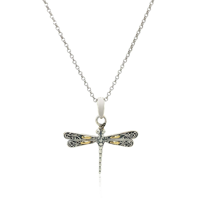 Bids.com 18k Yellow Gold and Sterling Silver Pendant in a Dragonfly Design Pendants White Smoke Yellow Gold & Sterling Silver