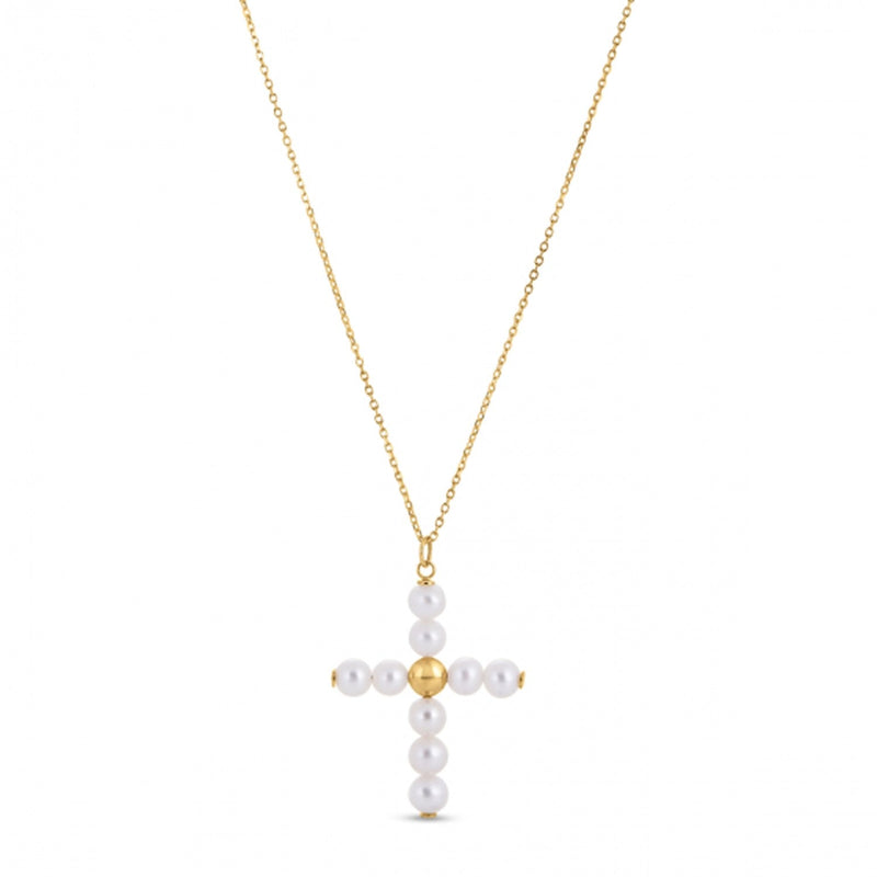 Bids.com 14k Yellow Gold Pearl Cross Pendant Pendants White Smoke 18 / Yellow Gold
