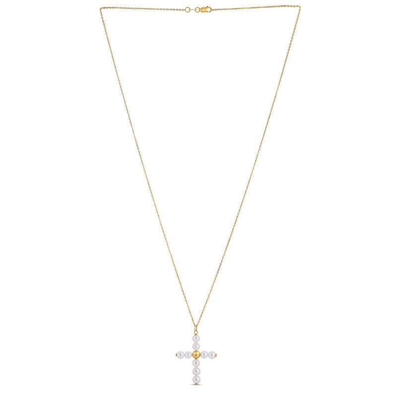 Bids.com 14k Yellow Gold Pearl Cross Pendant Pendants White Smoke 18 / Yellow Gold