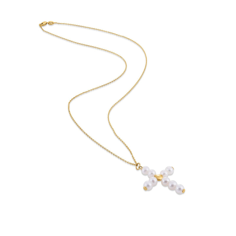 Bids.com 14k Yellow Gold Pearl Cross Pendant Pendants White Smoke 18 / Yellow Gold