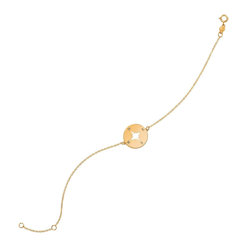 Bids.com 14k Yellow Gold 7 inch Bracelet with Compass Bracelets White Smoke 7 / Yellow Gold