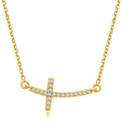 Bids.com 14k Yellow Gold Diamond Accented Curved Cross Necklace (.11cttw) Necklaces White Smoke 18 / Yellow Gold