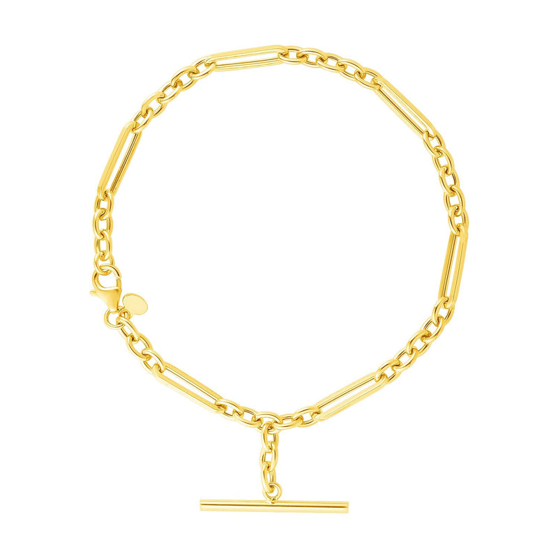 Bids.com 14k Yellow Gold 7 1/5 inch Alternating Oval and Round Chain Bracelet with Toggle Bracelets White Smoke 7.5 / Yellow Gold