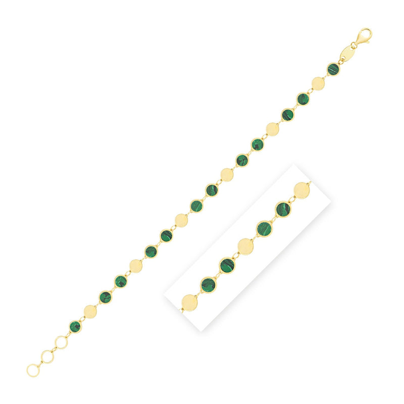 Bids.com 14k Yellow Gold Malachite Geometric Mirror Gem Chain Bracelet (5.00 mm) Bracelets White Smoke 7.25 / Yellow Gold