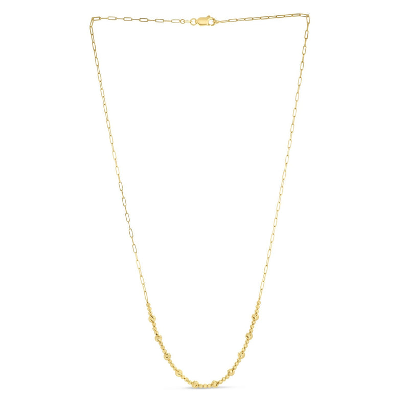 Bids.com 14k Yellow Gold Bead Paperclip Necklace Necklaces White Smoke 18 / Yellow Gold