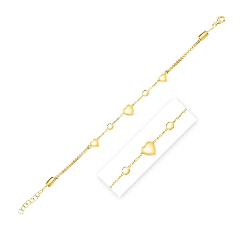 Bids.com 14k Yellow Gold Puff Heart Adjustable Anklet Accessories White Smoke 10 / Yellow Gold