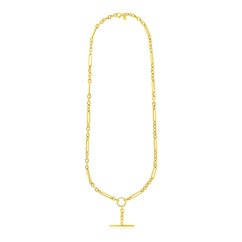 Bids.com 14k Yellow Gold Alternating Oval and Round Chain Necklace with Toggle Necklaces White Smoke 18 / Yellow Gold