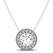 Bids.com Diamond Halo with Center Bezel in 14k White Gold (5/8 cttw) Necklaces White Smoke 18 / White Gold