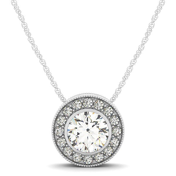Bids.com Diamond Halo with Center Bezel in 14k White Gold (5/8 cttw) Necklaces White Smoke 18 / White Gold