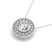 Bids.com Diamond Halo with Center Bezel in 14k White Gold (5/8 cttw) Necklaces White Smoke 18 / White Gold