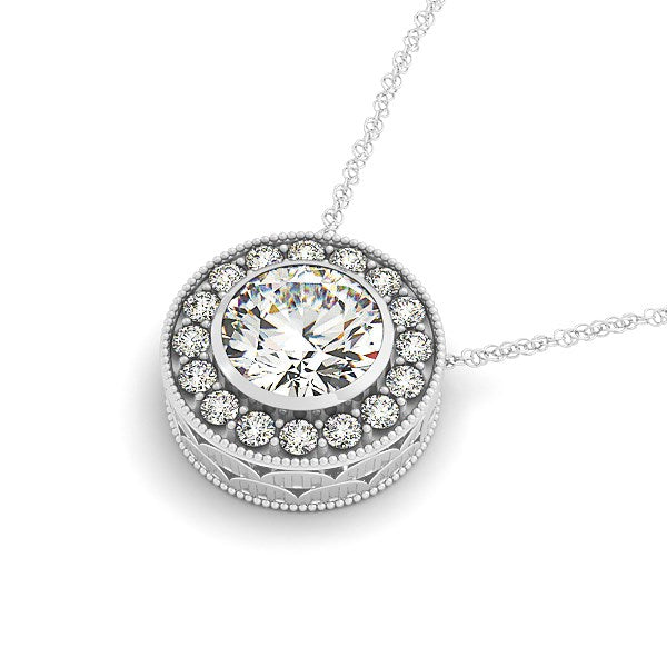 Bids.com Diamond Halo with Center Bezel in 14k White Gold (5/8 cttw) Necklaces White Smoke 18 / White Gold