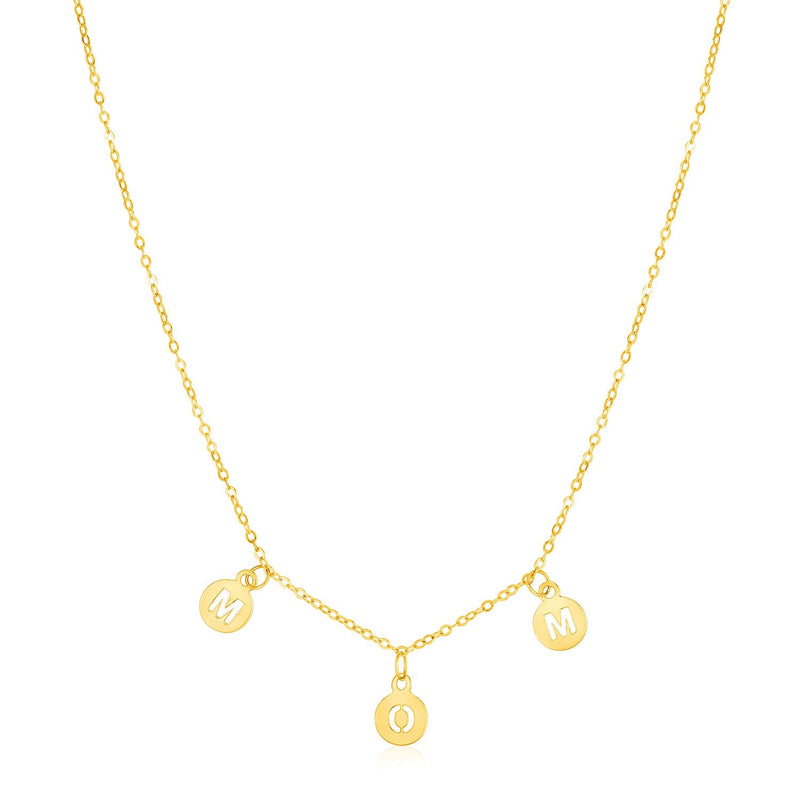 Bids.com 14k Yellow Gold Mom Necklace with Circle Drops Necklaces White Smoke 18 / Yellow Gold