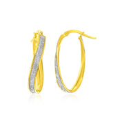 Bids.com 14k Two-Tone Gold Oval Hoop Twist Glittery Earrings Earrings White Smoke Two-Tone Gold