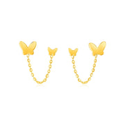 Bids.com 14k Yellow Gold Two Hole Post Earrings with Butterflies Earrings White Smoke Yellow Gold